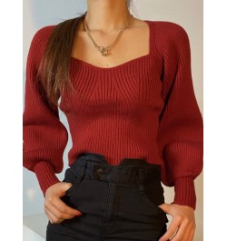 Autumn Lantern Sleeve Pullover Kniited Sweater Korean Retro Square Collar Ladies Top 2023 Bottoming Short Solid Jumper $40.78...