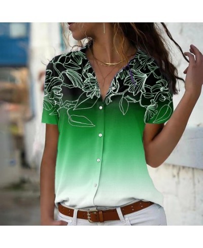 Summer Spring Everyday Retro Loose Size Short SleeveStreet Trend Blouse Women Sexy V-neck New Design Printing Button Shirt $2...