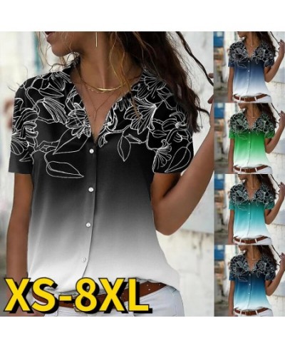 Summer Spring Everyday Retro Loose Size Short SleeveStreet Trend Blouse Women Sexy V-neck New Design Printing Button Shirt $2...