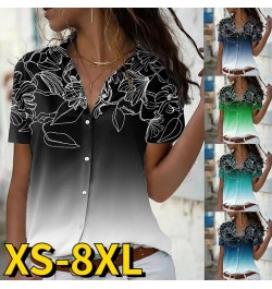 Summer Spring Everyday Retro Loose Size Short SleeveStreet Trend Blouse Women Sexy V-neck New Design Printing Button Shirt $2...