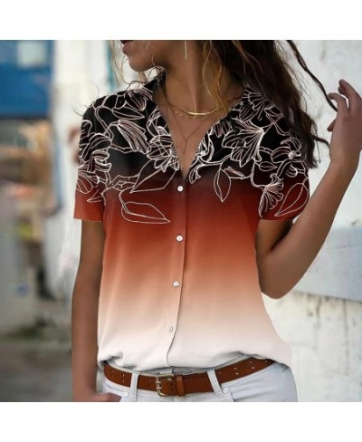 Summer Spring Everyday Retro Loose Size Short SleeveStreet Trend Blouse Women Sexy V-neck New Design Printing Button Shirt $2...