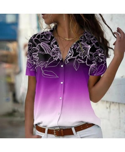 Summer Spring Everyday Retro Loose Size Short SleeveStreet Trend Blouse Women Sexy V-neck New Design Printing Button Shirt $2...