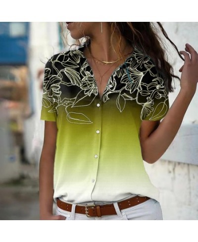 Summer Spring Everyday Retro Loose Size Short SleeveStreet Trend Blouse Women Sexy V-neck New Design Printing Button Shirt $2...