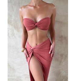 Elegant Strapless Sexy Two Piece Set Women Sleeveless Crop Top And High Split Skirt Matching Sets Party Dress Sets $33.61 - S...
