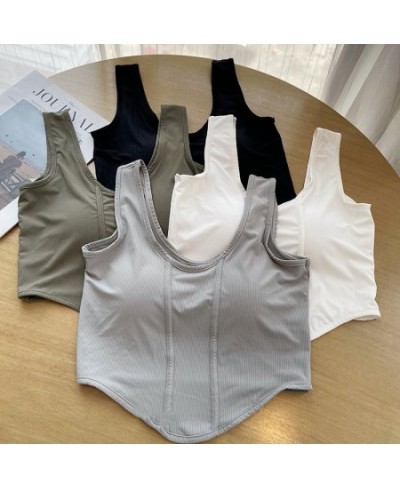 Korean Fashion Sports Tank Top Solid Color Sleeveless Sexy Women Cami with Built In Bra Omighty Camisole Female $24.90 - Tops...