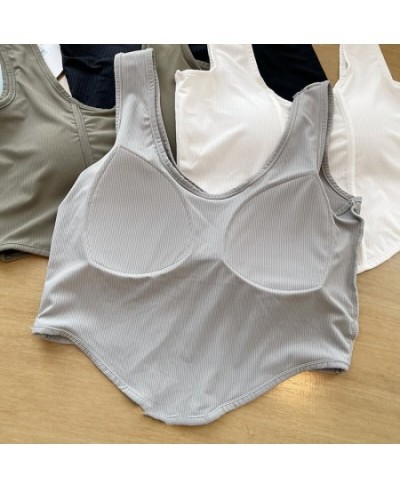 Korean Fashion Sports Tank Top Solid Color Sleeveless Sexy Women Cami with Built In Bra Omighty Camisole Female $24.90 - Tops...