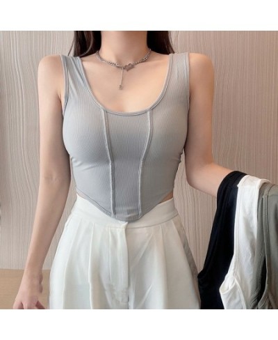 Korean Fashion Sports Tank Top Solid Color Sleeveless Sexy Women Cami with Built In Bra Omighty Camisole Female $24.90 - Tops...