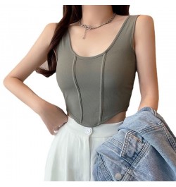 Korean Fashion Sports Tank Top Solid Color Sleeveless Sexy Women Cami with Built In Bra Omighty Camisole Female $24.90 - Tops...