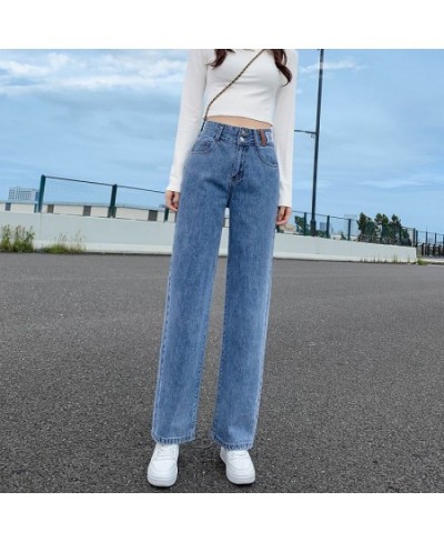 Women's Clothing 2022 Button Fake Zippers Pockets Washed Straight Jeans All Season Thin Solid Loose Office Lady Casual Fashio...