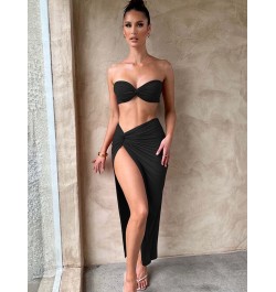 Elegant Strapless Sexy Two Piece Set Women Sleeveless Crop Top And High Split Skirt Matching Sets Party Dress Sets $33.61 - S...