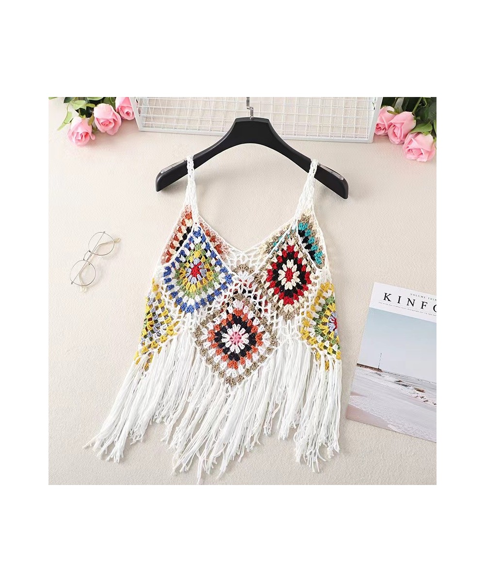 Chic Asymmetrical Knitted Tassel Tanks and Camis Bohemia Sexy Off Shoulder Bustier 2022 Summer Women Clothes Random Color Blo...