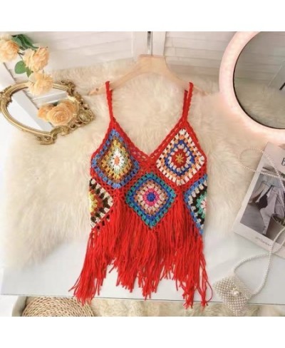 Chic Asymmetrical Knitted Tassel Tanks and Camis Bohemia Sexy Off Shoulder Bustier 2022 Summer Women Clothes Random Color Blo...