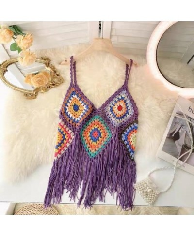 Chic Asymmetrical Knitted Tassel Tanks and Camis Bohemia Sexy Off Shoulder Bustier 2022 Summer Women Clothes Random Color Blo...