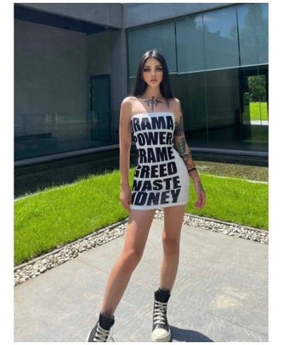 Sexy Midnight Mini Dress Stretch Skinny Party Clubwear Y2K slogan Letter Printed White Hip Dress Women Summer Fashion Straple...