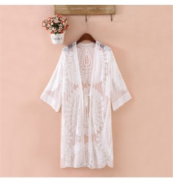 Summer Swimsuit Lace Hollow Crochet Beach Bikini Cover Up 3/4 Sleeve Women Tops Swimwear Beach Dress White Beach Tunic Shirt ...