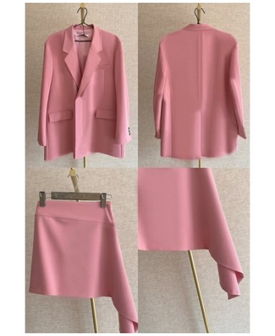 Female Two Piece Sets Mujer Oversized Double Breasted Blazer Coat And Asymmetric Mini Skirt $59.77 - Suits & Sets