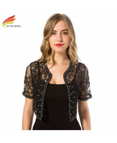 Women Basic Coat 2022 Summer Style Women Perspective Shawl Fashion Hollow Out Lace Boleros Short Sleeve Coats Jackets Female ...