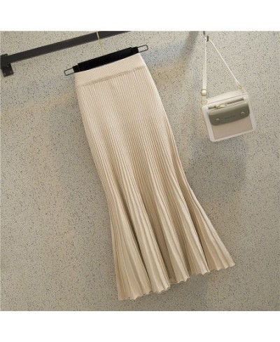 Knitted fishtail skirt women mid-length autumn and winter 2023 a-line high waist bag hip casual solid pleated skirt female $4...