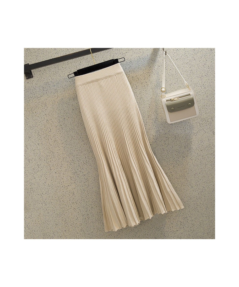 Knitted fishtail skirt women mid-length autumn and winter 2023 a-line high waist bag hip casual solid pleated skirt female $4...