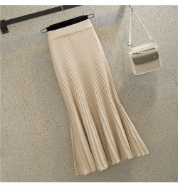 Knitted fishtail skirt women mid-length autumn and winter 2023 a-line high waist bag hip casual solid pleated skirt female $4...