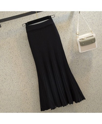 Knitted fishtail skirt women mid-length autumn and winter 2023 a-line high waist bag hip casual solid pleated skirt female $4...