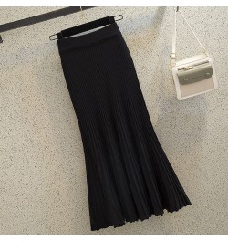 Knitted fishtail skirt women mid-length autumn and winter 2023 a-line high waist bag hip casual solid pleated skirt female $4...