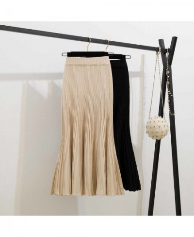 Knitted fishtail skirt women mid-length autumn and winter 2023 a-line high waist bag hip casual solid pleated skirt female $4...