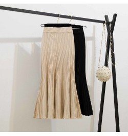 Knitted fishtail skirt women mid-length autumn and winter 2023 a-line high waist bag hip casual solid pleated skirt female $4...