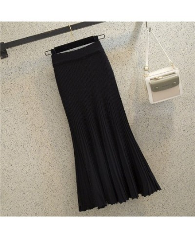 Knitted fishtail skirt women mid-length autumn and winter 2023 a-line high waist bag hip casual solid pleated skirt female $4...