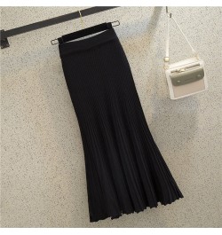 Knitted fishtail skirt women mid-length autumn and winter 2023 a-line high waist bag hip casual solid pleated skirt female $4...