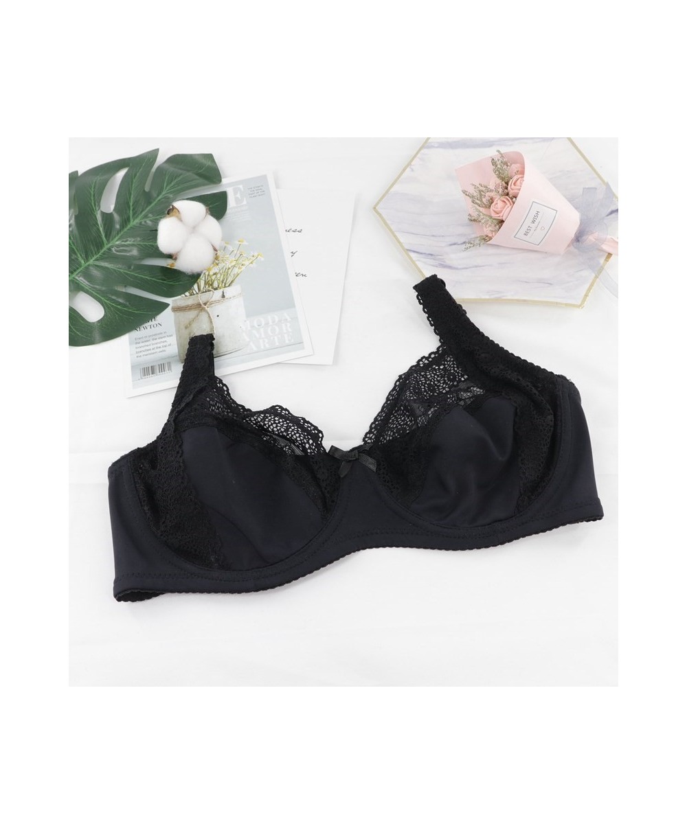 Plus Size 36D-46F Women Sexy Bra Unlined Push Up Bras Thin Cup Floral Lace Emboridery Bh with 3 Hook and Eye $18.43 - Underwear