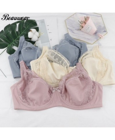 Plus Size 36D-46F Women Sexy Bra Unlined Push Up Bras Thin Cup Floral Lace Emboridery Bh with 3 Hook and Eye $18.43 - Underwear