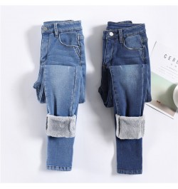 Women Thermal Jeans Winter Snow Warm Plush Stretch Jeans Lady Skinny Thicken Fleece Students Pants Female Retro Blue Trousers...