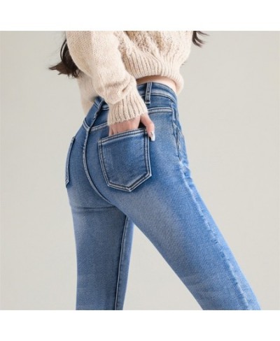 Women Thermal Jeans Winter Snow Warm Plush Stretch Jeans Lady Skinny Thicken Fleece Students Pants Female Retro Blue Trousers...