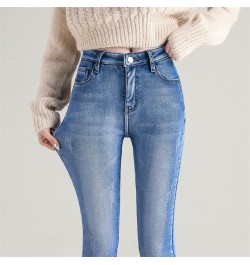 Women Thermal Jeans Winter Snow Warm Plush Stretch Jeans Lady Skinny Thicken Fleece Students Pants Female Retro Blue Trousers...