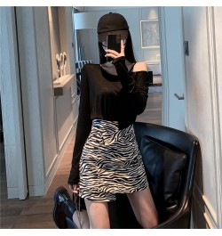 Skirts Women Irregular Slim Fashion Empire Casual Daily Streetwear Sexy Girls Abdomen Mini All-match Chic Zebra-striped Popul...