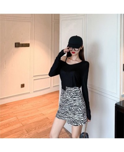 Skirts Women Irregular Slim Fashion Empire Casual Daily Streetwear Sexy Girls Abdomen Mini All-match Chic Zebra-striped Popul...