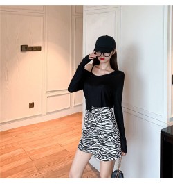 Skirts Women Irregular Slim Fashion Empire Casual Daily Streetwear Sexy Girls Abdomen Mini All-match Chic Zebra-striped Popul...