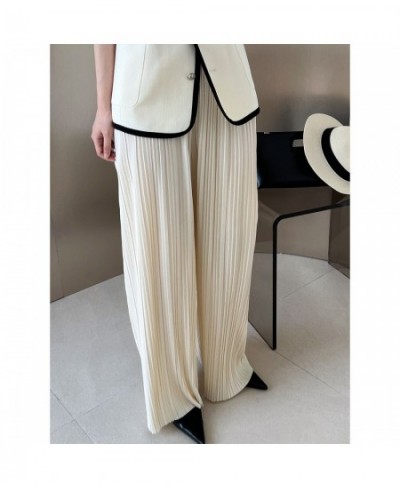 Solid Pleated Wide Leg Pants Green Beige Women's Summer New Loose Casual Pleated Thin Women Pleated Pants $48.32 - Bottoms