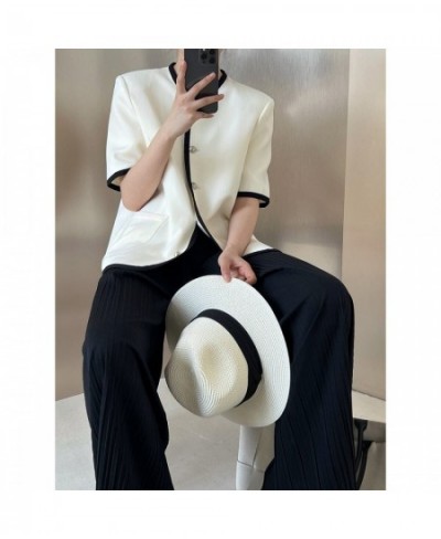 Solid Pleated Wide Leg Pants Green Beige Women's Summer New Loose Casual Pleated Thin Women Pleated Pants $48.32 - Bottoms