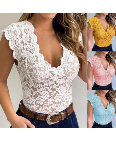 Women Sexy V Neck Lace Vest Top Sleeveless Solid Wire Free Tops Female Elegant Clothing Ladies Casual Plus Size Underwear $21...