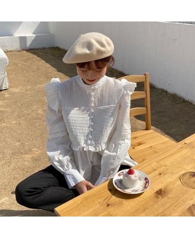 2023 Spring Autumn New Korea Fashion Women Long Sleeve Ruffles White Shirts Bouffant Design Vintage Blouse High Quality M707 ...
