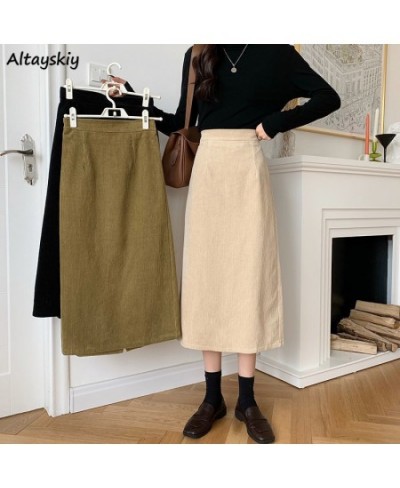 Autumn Long Skirts Women High Waist A-line Solid Color Simple Vintage Elegant Ladies All-match Korean Style Mujer Clothing $2...