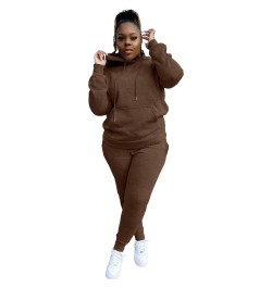 Fashion Sweatsuits for Women Two Piece Sets Pocket Hoodies Casual Pants Plus Size Clothes Solid Color Winter Clothing Wholesa...