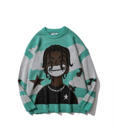 Harajuku Vintage Cartoon Anime Knitted Sweater Men Winter Oversized Rock Hip Hop Rap Pullover Women Jumper Sweater $51.33 - S...