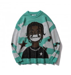 Harajuku Vintage Cartoon Anime Knitted Sweater Men Winter Oversized Rock Hip Hop Rap Pullover Women Jumper Sweater $51.33 - S...