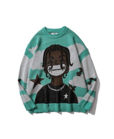 Harajuku Vintage Cartoon Anime Knitted Sweater Men Winter Oversized Rock Hip Hop Rap Pullover Women Jumper Sweater $51.33 - S...