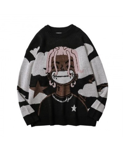 Harajuku Vintage Cartoon Anime Knitted Sweater Men Winter Oversized Rock Hip Hop Rap Pullover Women Jumper Sweater $51.33 - S...