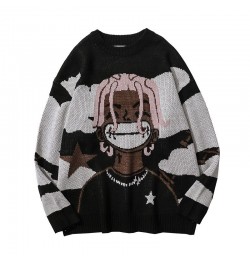 Harajuku Vintage Cartoon Anime Knitted Sweater Men Winter Oversized Rock Hip Hop Rap Pullover Women Jumper Sweater $51.33 - S...