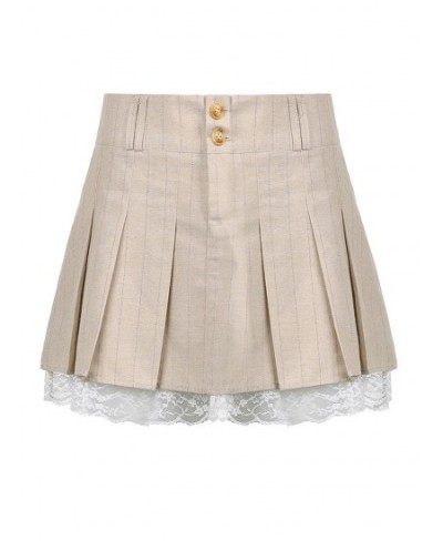 Khaki Lace Pleated Skirts Vintage High Waisted Mini Skirts y2k Prepply Korean Style Short Skirts Women Cosplay Buttom $40.26 ...